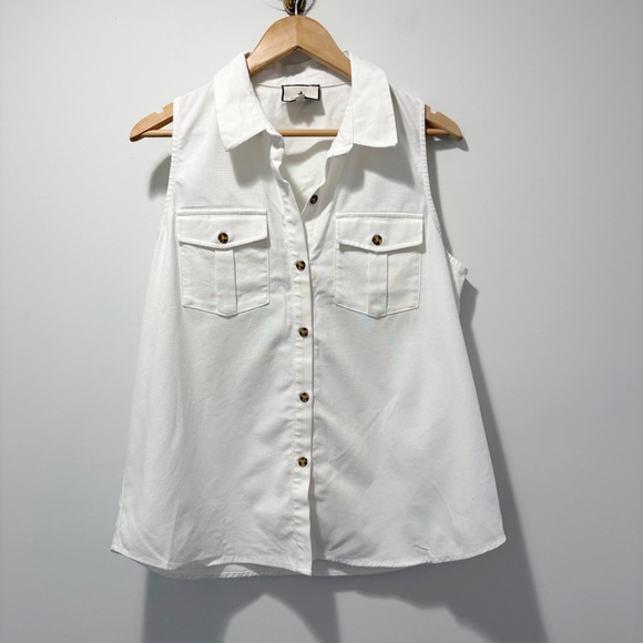 Tuckernuck Tops - Tuckernuck White Linen Blend Sleeveless Top Vest Waistcoat Size Large Buttons Up